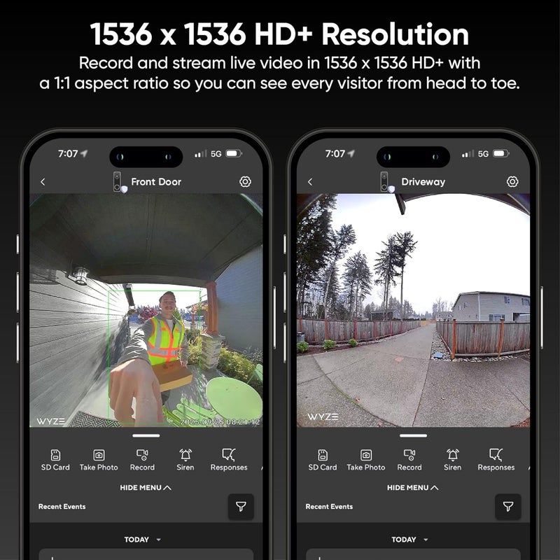 WYZE Battery Video Doorbell Wireless Camera, 1536x1536 HD+ with Color Night Vision, 2-Way Audio, 1:1 Head-to-Toe View, Person/Vehicle/Package Monitor, Wire-Free/Wired Option, 1 Minute Easy Setup - Image 3